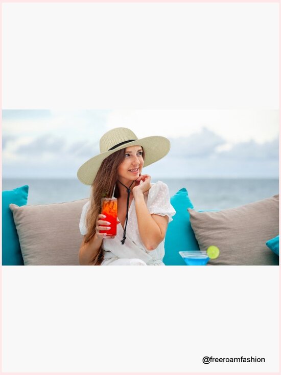 Wide Brim Straw Sun Hat with Chin Strap UPF 50+ main image 7